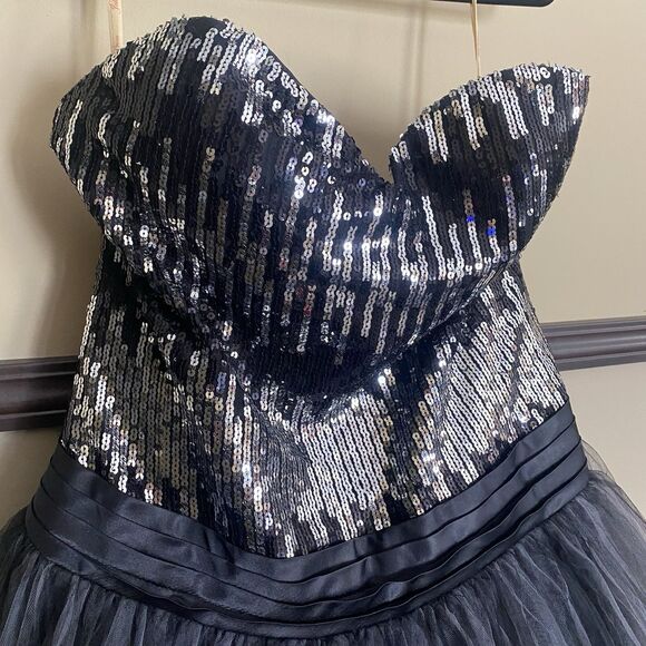 Joli Formal Dress Sz 20 Strapless Black Sequin Corset Tulle Ball Gown Prom - Picture 3 of 12